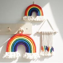 ins Nordic 7 color rainbow woven pendant Kindergarten background wall layout Childrens room creative decoration pendant
