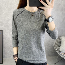 Quick-drying long sleeve size loose T-shirt female spring and autumn outdoor camping hiking fitness round neck stretch fast-drying sweatshirt