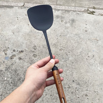 Japanese unipolar iron spatula household long handle stir-fried iron shovel big fried spoon solid wood handle spoon set