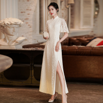 Modified lace white cheongsam women 2021 New thin size fat mm daily dress autumn dress