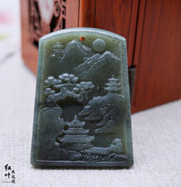 Hetian Jade landscape Jade brand natural Xinjiang smoke Green Yushan flowing water jade pendant Mens Women Jade Jade jade pendant