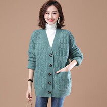Autumn knitted jacket ladies long new 2021 autumn dress thick outer spring and autumn sweater cardigan Wild