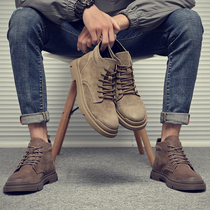 Tide brand 2021 autumn and winter Martin boots mens high-top short boots plus velvet warm mid-help boots British style leather boots