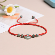 This year couple natural jade Jade peace buckle red rope anklet female Man hand woven couple bracelet