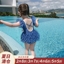 Little pudding childrens clothing 2021 new childrens one-piece swimsuit girls summer gauze skirt baby western style swimsuit princess