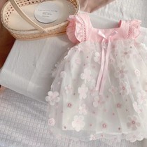 Girls flying sleeve dress 2021 summer new baby girl foreign style mesh dress small children sleeveless princess skirt
