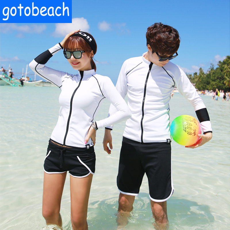 New couple swimming sunscreen long sleeve speed dry surfing diving suit men and women zippered jellyfish bikini jacket