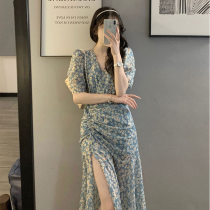 MAJE KARA 2021 summer new gentle style slim-fit skirt split French floral dress