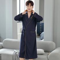 Spring and autumn season Gfattega large code sleeping robe mens pure cotton long sleeves 240 catty chubby fattening all cotton bathrobe pajamas
