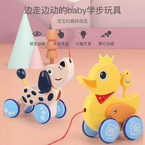 Toddler dragging childrens toy pulling line animal pulling rope Baby small pulling car Baby puppy small animal