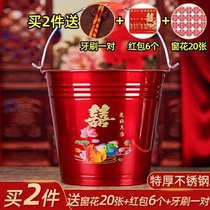 Wedding bucket stainless steel red bucket thickened womans dowry child wedding supplies portable rice bucket