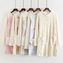 Foreign trade sweet college wind long sleeve pull-over pajamas women loose oversized thin medium long coral velvet home jackets