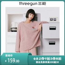 Three guns home tops women 2021 autumn winter new teddy velvet crew neck home long sleeves can be worn outside womens casual pajamas