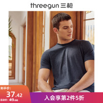 Three guns mens pajamas top single cotton T-shirt round neck solid color youth home clothing upper body home clothing men