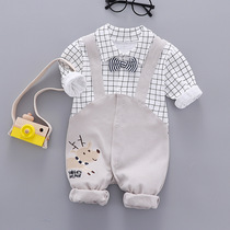 Baby long-sleeved jumpsuit full moon suit Korean version of spring and autumn newborn harem handsome male baby pajamas Childrens clothing climbing suit