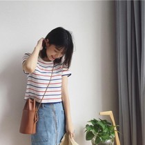 Striped short sleeve T-shirt female students spring and summer dress Han fan new short tight Cornwall on clothes base shirt (March