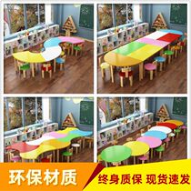 Solid Wood kindergarten table training class combination student learning tutorial class set children painting art desks and chairs
