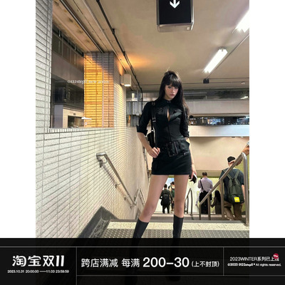 taobao agent 0122Stepll rebel team Black short skirt female summer unique design function style dress dress#