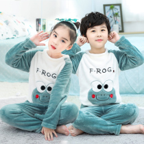New autumn winter childrens coral fleece pajamas boys girls baby homewear thickened boys flannel set