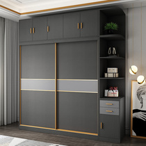 Solid Wood multi-layer wardrobe modern simple sliding door large wardrobe bedroom home light luxury Net Red sliding door cabinet