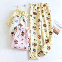 Autumn and winter cotton pajamas womens air layer thick home pants cute cotton warm home pants mouth pants