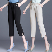 Mom pants summer thin middle-aged summer pants three-point pants high-waisted casual pants middle-aged pants female split