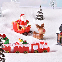 Micro-landscape resin craft New Christmas elk sled Deer car locomotive car snow landscape decoration ornaments