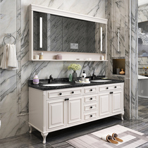  Light luxury bathroom cabinet combination Smart Nordic bathroom cabinet Solid wood American sink double basin Oak sink basin cabinet