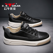 Bulls Family Mens Shoes 2021 New Autumn Leather Board Shoes Sports Leisure Leather Shoes Spring and Autumn Leather Black trendy shoes