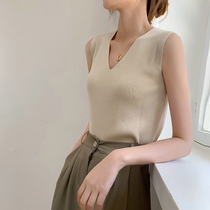 Knit Harness Vest Woman Summer New Fact-style Suit Inset Blouse Thin Outside Wearing Ice Silk Sleeveless Undershirt