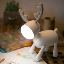 Cartoon deer night light USB charging with sleeping silicone LED elk light children student desk reading lamp