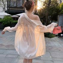 Summer beach sunscreen shirt Womens long-sleeved shawl Chiffon cardigan sunscreen clothes loose fashion Western style thin jacket