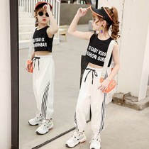 Summer girls vest dancing in the big child cotton sleeveless short section exposed umbilical wear childrens wild base shirt suspenders