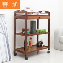 Nanzhu mobile dining car cart hot pot shelf Kitchen boutique beauty salon Hotel tea solid wood three-layer new style