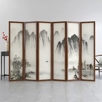 Chinese semi-transparent screen partition wall living room bedroom landscape office indoor hotel solid wood folding mobile folding screen