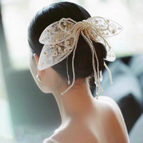 Mo Duowei Korean New Bow Bride Headdress Super Fairy Pearl Tassel Hair Accessories Hairpin Wedding Dress Accessories