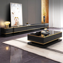 Simple Net red light luxury wind TV cabinet fashion modern light luxury high-end furniture black TV cabinet coffee table combination