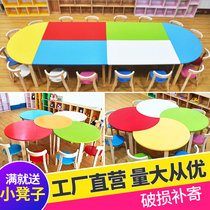 Kindergarten tables and chairs early childhood Primary School students solid wood desks and chairs combination art painting guidance training class table