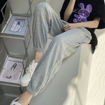 Waffle little man gray sweatpants womens summer thin section loose drawstring nine-point pants pants casual pants sweatpants