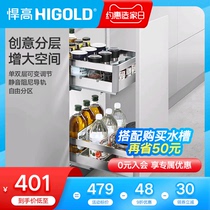 Highold height double drawer type built-in pull basket 304 stainless steel kitchen cabinet bowl rack storage seasoning basket