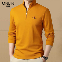 Spring and Autumn golf Clothing Mens Casual Long Sleeve T-shirt Mens Lapel Top Glover Zip Sport Polo Shirt