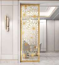 New Chinese steel screen partition rose is gold rust hollow modern simple living room porch hotel golden flower z