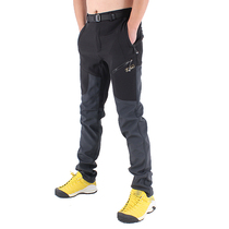 Autumn and winter warm plus velvet pants outdoor fleece pants mens slim stretch soft shell stitching hiking pants