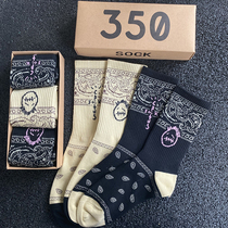 Ghost face label cashew flower socks high-top customized black face pattern with AF1AJ men and women three pairs gift box