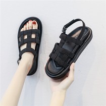  European station 2021 summer new flat-bottomed all-match hollow Korean version of muffin thick-soled Roman sandals female fairy style