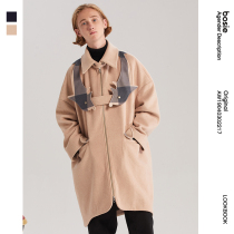 bosie woolen coat tweed couple female fashion long coat British style winter