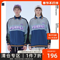 Bosie Purple2021 Winter New Long Sleeve Mosaic Contrast Print polo Shirt Retro Sports Top