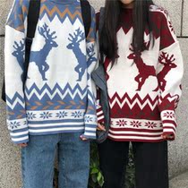 Christmas couple fawn sweater lazy wind autumn winter Korean loose sweater men and women trend ins line