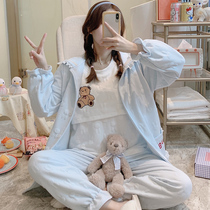 Confinement clothes spring March postpartum 4 three-piece set of air cotton nursing maternity pajamas pregnant spring and autumn cotton