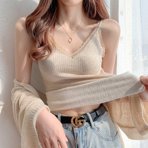 Lace simple V-neck suspender female exquisite wear autumn and summer sleeveless knitted top bottomed thin vest